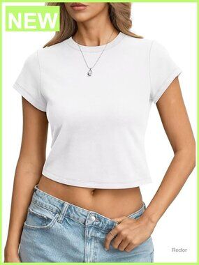 Cotton Crop Top Crewneck Slim Fit Short Sleeve Tee